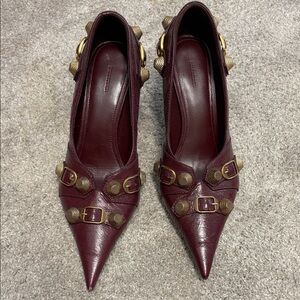 Balenciaga Burgundy Leather Heels with Gold Accents